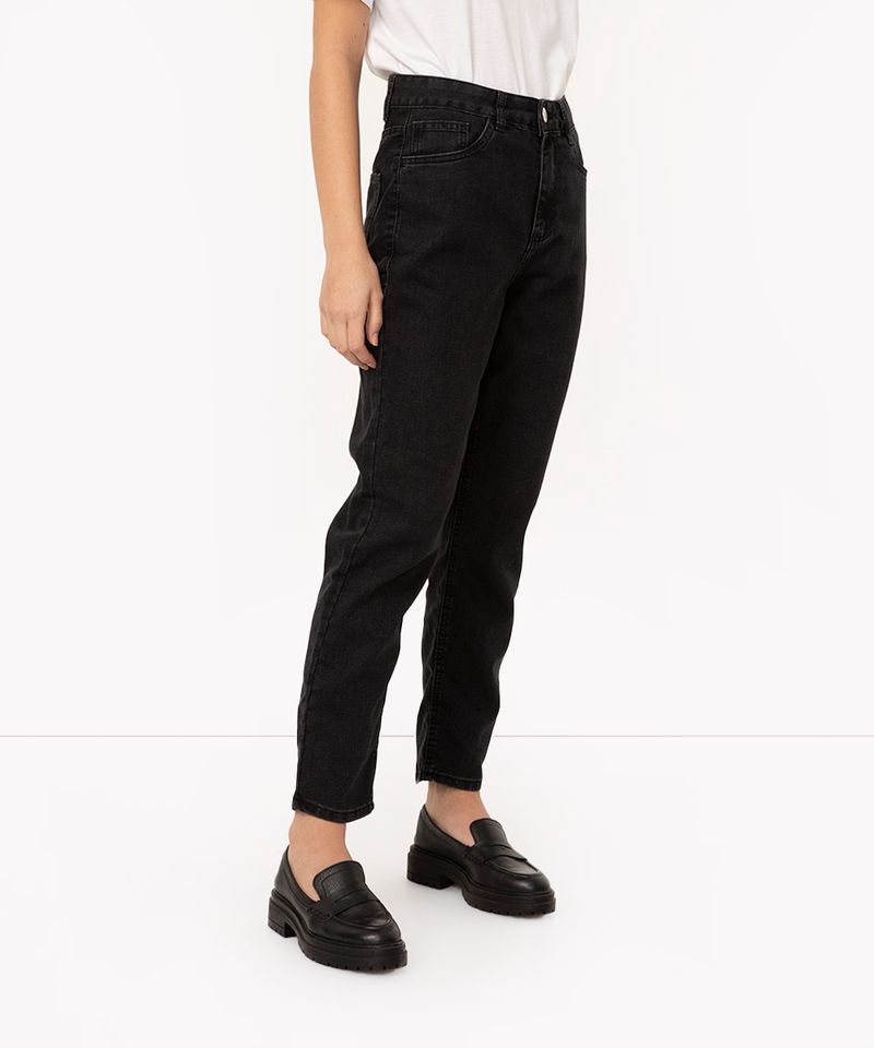 CALÇA JEANS PRETO RASGADO FEMININA CINTURA ALTA