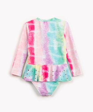 conjunto de praia tie dye com babado proteção uv colorido