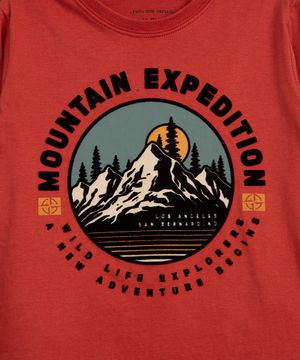 camiseta de algodão infantil montanha manga longa terracota