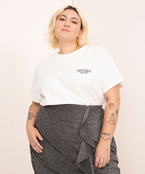 camiseta de algodão plus size pequena sereia manga curta mindset off white