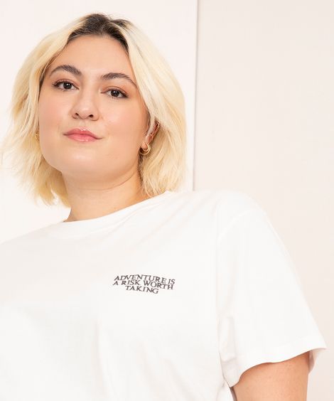 camiseta de algodão plus size pequena sereia manga curta mindset off white