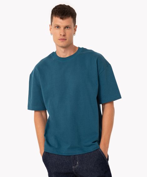 camiseta de algodão oversized manga curta petróleo