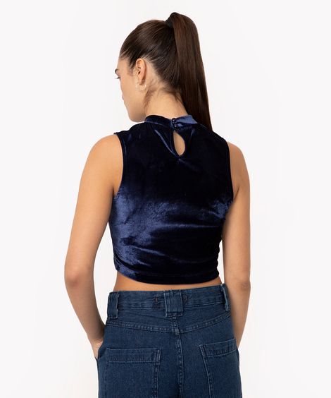 cropped de veludo halterneck azul