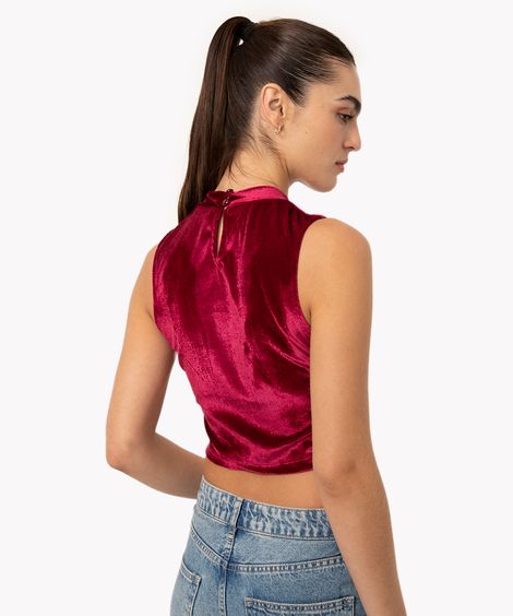cropped de veludo halterneck vinho