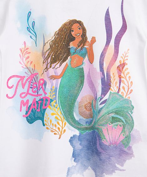 camiseta de algodão infantil pequena sereia manga curta off white