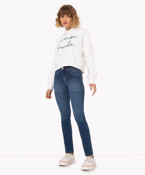 Calça Jeans Feminina Skinny Cintura Alta Azul Escuro