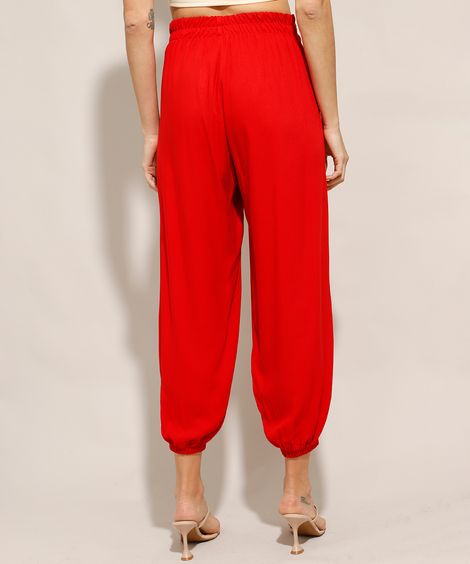 Calça Jogger de Viscose com Argola Cintura Alta Vermelha