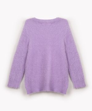 suéter de tricot infantil pelinho gola redonda lilás