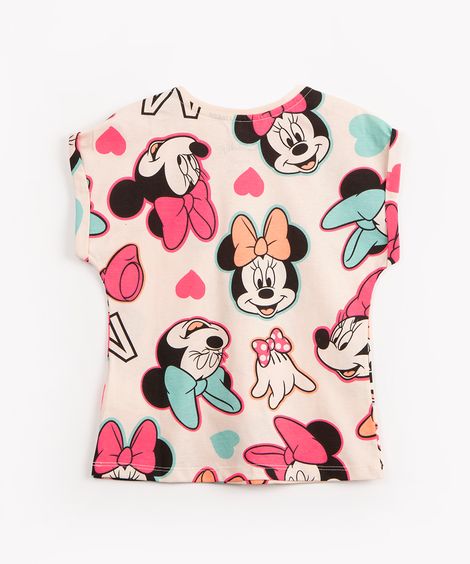 camiseta de algodão infantil minnie manga curta bege