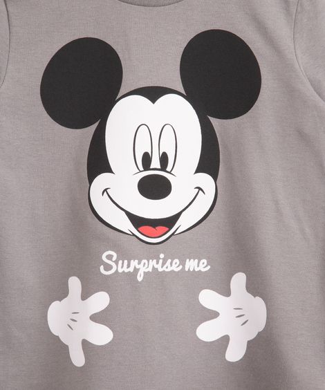 camiseta de algodão infantil mickey manga curta cinza