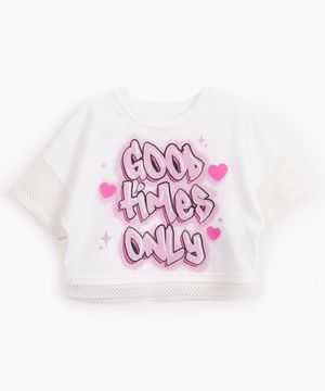 blusa de algodão infantil goog times only manga curta em tela off white