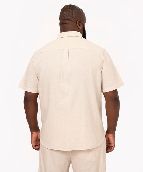 camisa plus size com linho manga curta branco - kaki