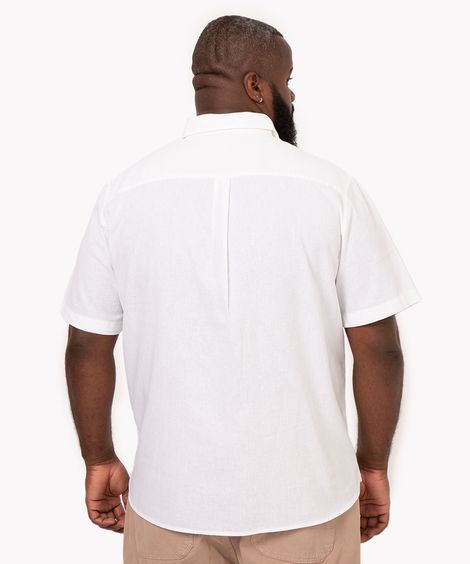camisa plus size com linho manga curta branco - branco
