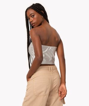 corset cropped de poliuretano metalizado prata