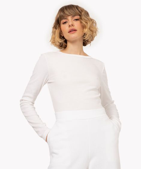 blusa básica decote careca manga longa off white