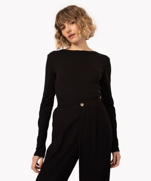 blusa básica decote careca manga longa preto
