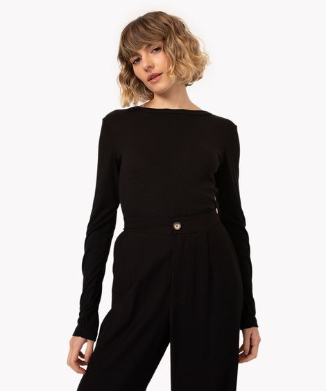 blusa básica decote careca manga longa preto