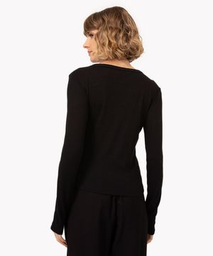 blusa básica decote careca manga longa preto