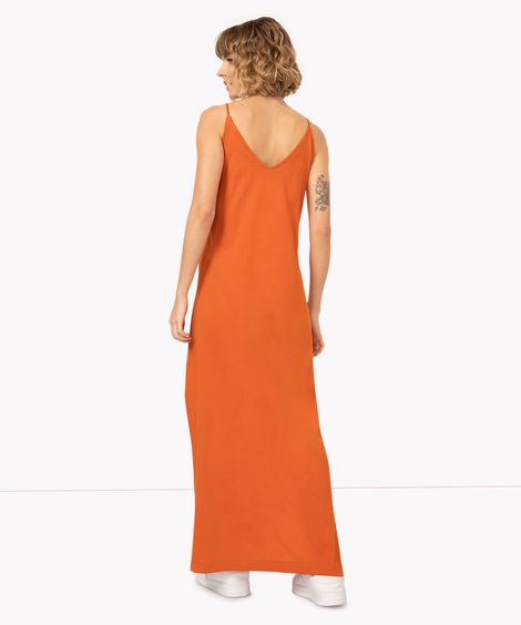 vestido longo evasê de algodão laranja escuro