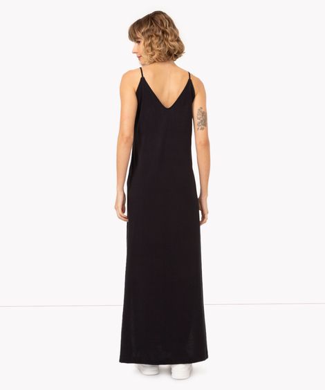 vestido longo evasê de algodão preto