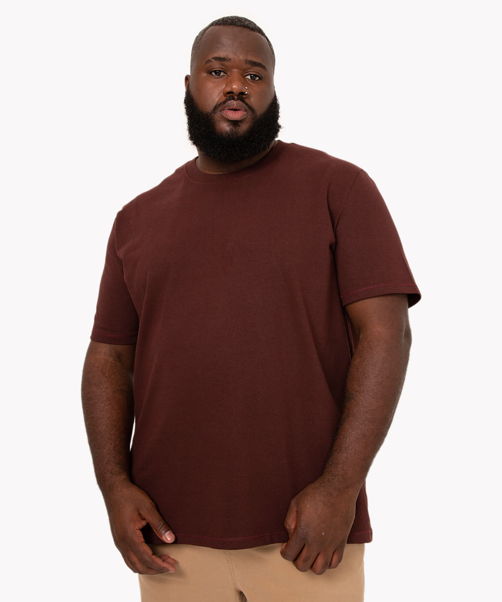 camiseta de algodão plus size oversized manga curta marrom