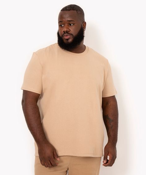 camiseta de algodão plus size oversized manga curta preta - bege claro