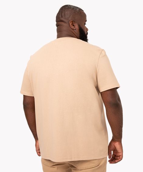 camiseta de algodão plus size oversized manga curta preta - bege claro