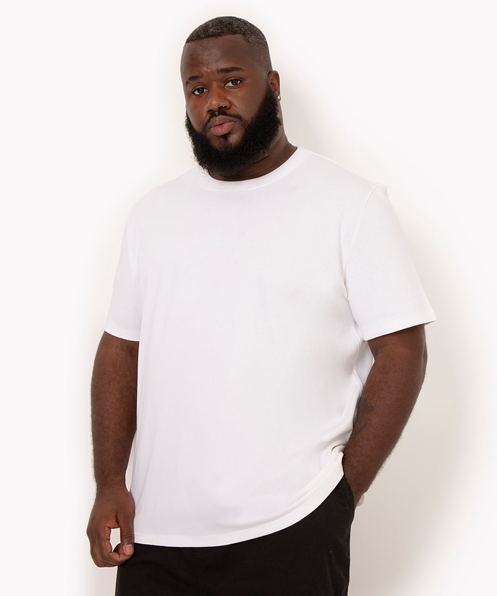 Camiseta Plus Size Masculina Algodão Barco Branca