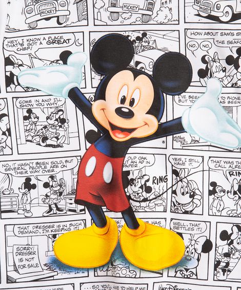 camiseta de algodão infantil mickey manga longa off white