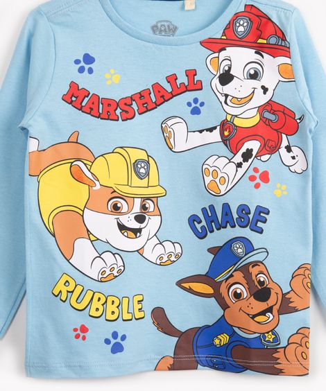 camiseta de algodão infantil patrulha canina manga longa azul claro