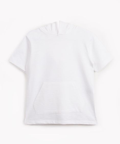 camiseta de algodão infantil com capuz e bolso manga curta off white