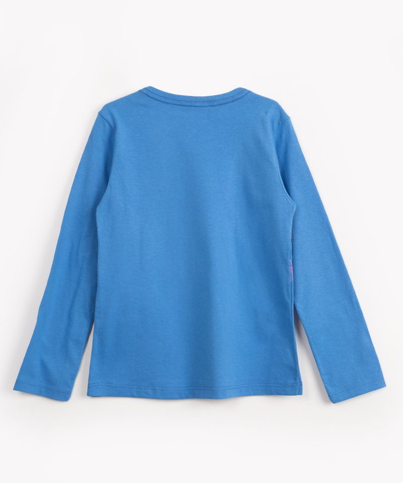 blusa de algodão infantil luluca manga longa azul - C&A