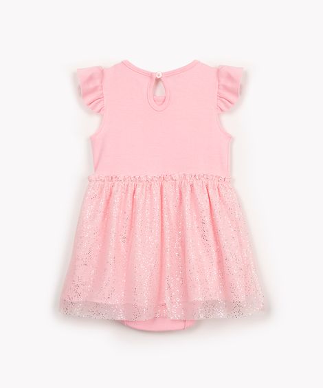 body infantil com saia de tule brilho  rosa