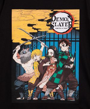 camiseta de algodão infantil demon slayer manga longa preto