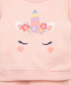 conjunto infantil unicórnio manga longa rosa rosa médio