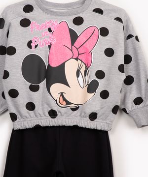 conjunto infantil moletom minnie manga longa cinza