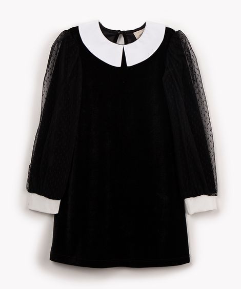 vestido infantil de veludo gola boneca preto