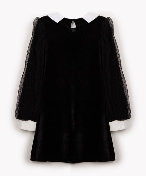 vestido infantil de veludo gola boneca preto