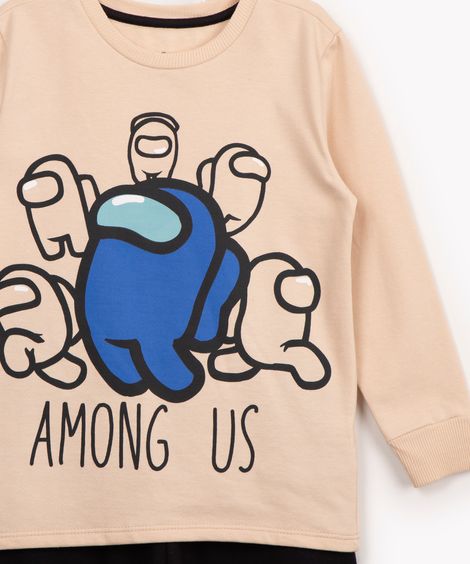 pijama infantil de moletom among us bege