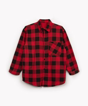 camisa juvenil xadrez flanelado com bolso manga longa vermelho