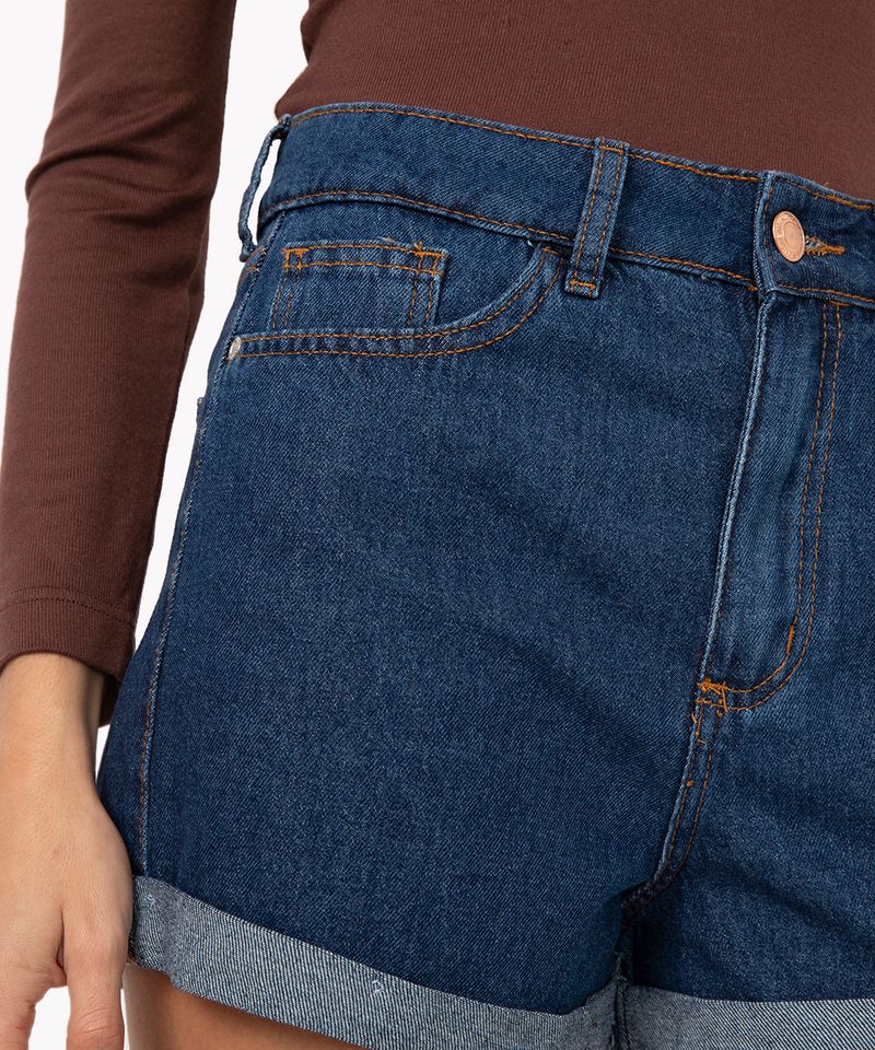Short Jeans Feminino Curto Azul Escuro Com Elastano Barra Dobrada 36 Ao 44  Live Zoom