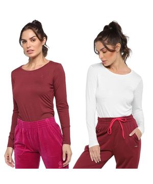 Kit 2 Blusas Rainha Casual Elastic Feminina Vermelho e Branco