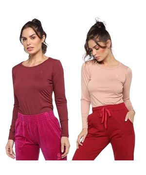 Kit 2 Blusas Rainha Casual Elastic Feminina Vermelho e Rosa