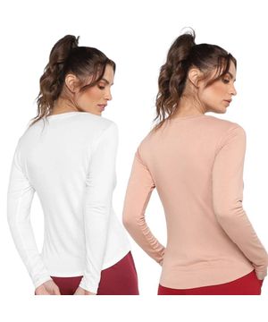 Kit 2 Blusas Rainha Casual Elastic Feminina Rosa e Branco