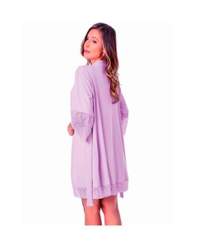 Camisola Amamentação Maternidade Com Robe Manga 7/8 Moda de Baixo Lavanda DR202 301