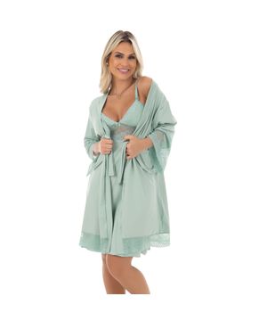 Camisola Amamentação Maternidade Com Robe Manga 7/8 Moda de Baixo Rosê DR202 301