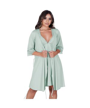 Camisola Amamentação Gestante com Robe Verde Moda de Baixo VF46 45