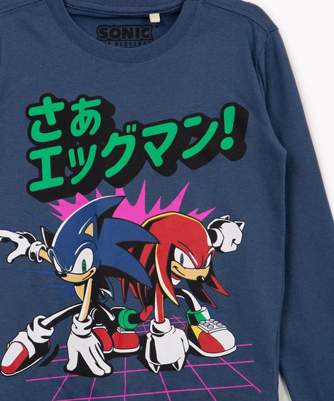 camiseta de algodão infantil sonic manga longa azul