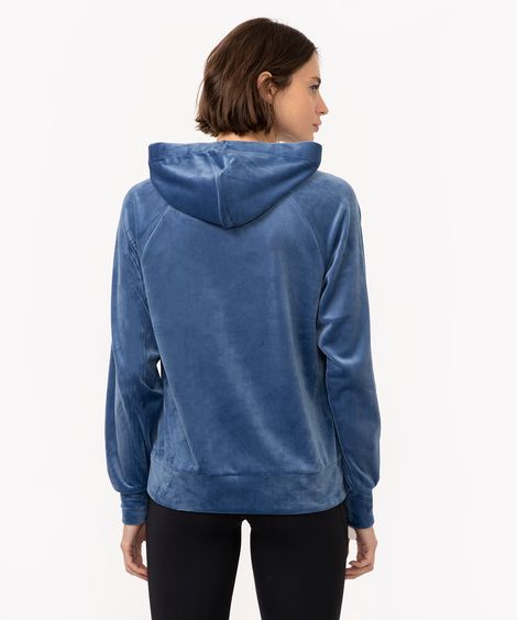 casaco de plush com capuz esportivo azul
