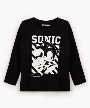 camiseta de algodão sonic manga longa preto